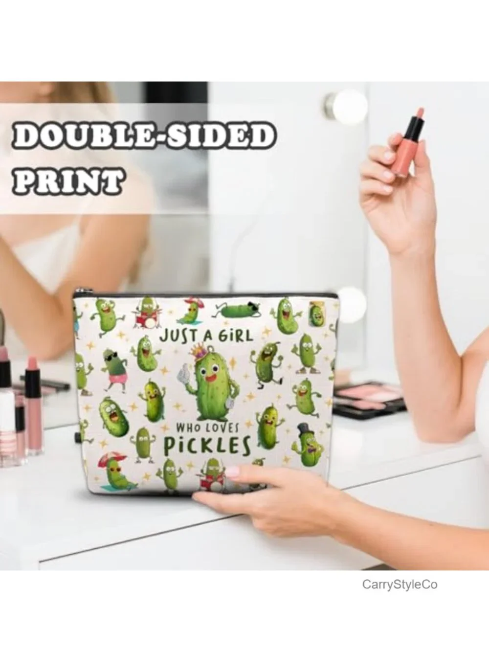 Canvas Pickle Makeup Bag - Zipper Cosmetic Travel Toiletry Pouch
